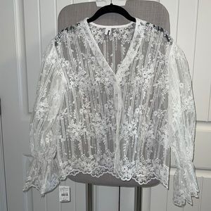 NWT White Sheer Blouse w/ Buttons